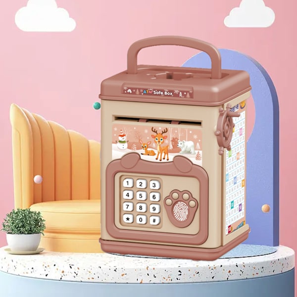 Barn Pengar Spara Box Fingeravtryck Säker Lösenord Tecknad Manual Pedagogisk Elektronisk Mynt Bank Rosa