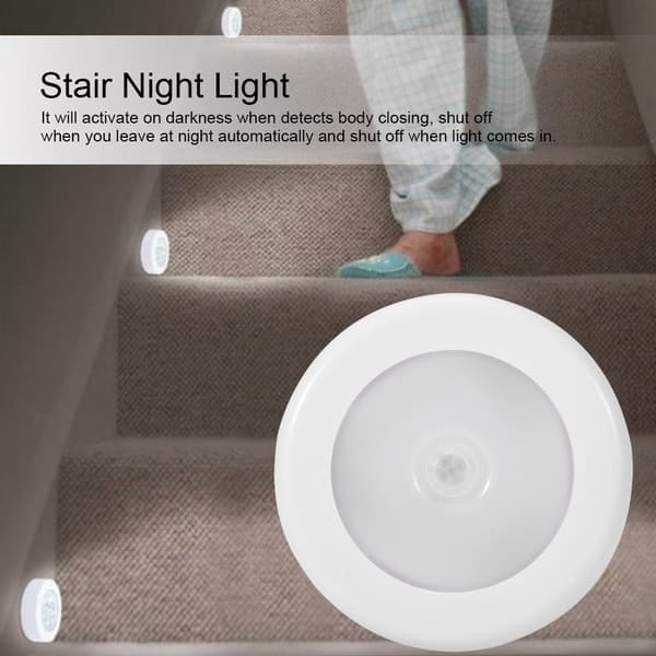 6 LED Round Auto Motion Light Sensor Infrared Night Light Cabinet Stair Lamp