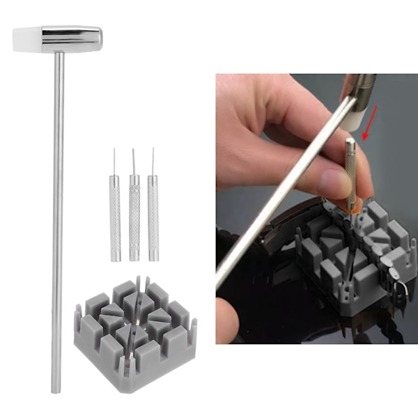 Profesjonell klokkearmbåndslenkeholder Hammer Punch Pins Remover Reparasjonssett for fjernelsesverktøy