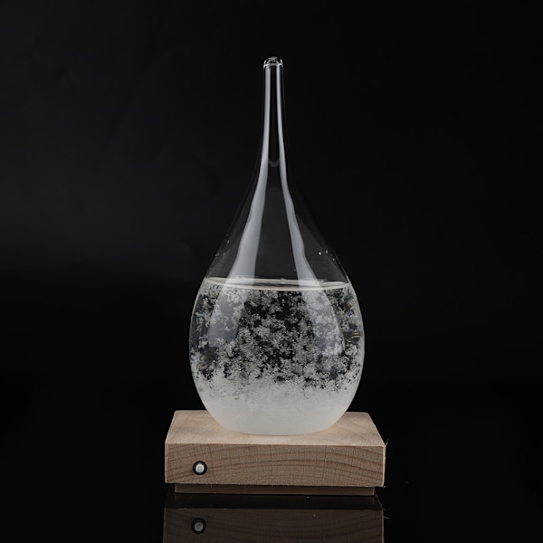Stormglass Dråpeformet Stormflaske Skrivebords Værobservasjonsprediktor med LED-trebase (M)