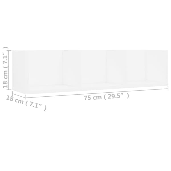 CD-hylle hvit 75x18x18 cm konstruert tre