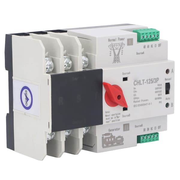 3P Dual Power Automatic Transfer Switch Uninterrupted Flame Retardant Electrical Selector Switch AC to AC 230V 63A