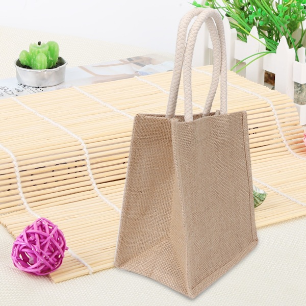 Moderigtig bærbart jute indkøbspose med stor kapacitet Retro håndtaske stofpose (L)