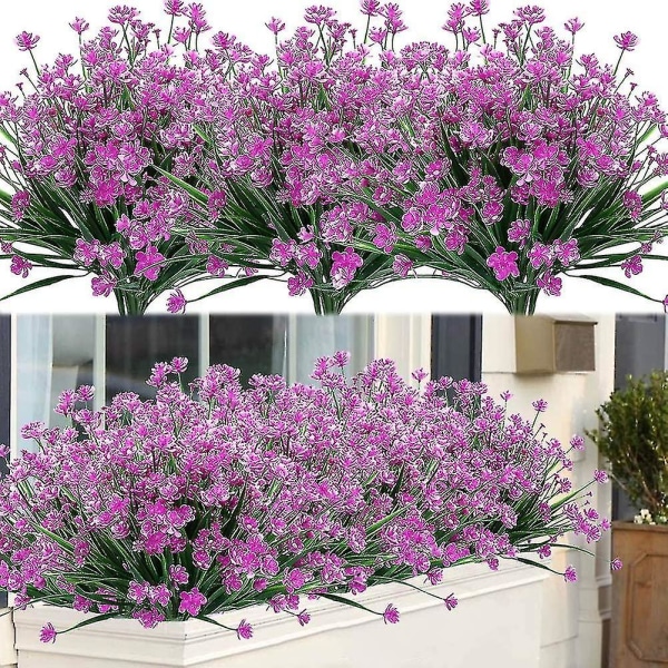 8 bundter udendørs kunstige falske blomsterbuske UV-resistente planter, kunstig plastikgrønt Fuchsia