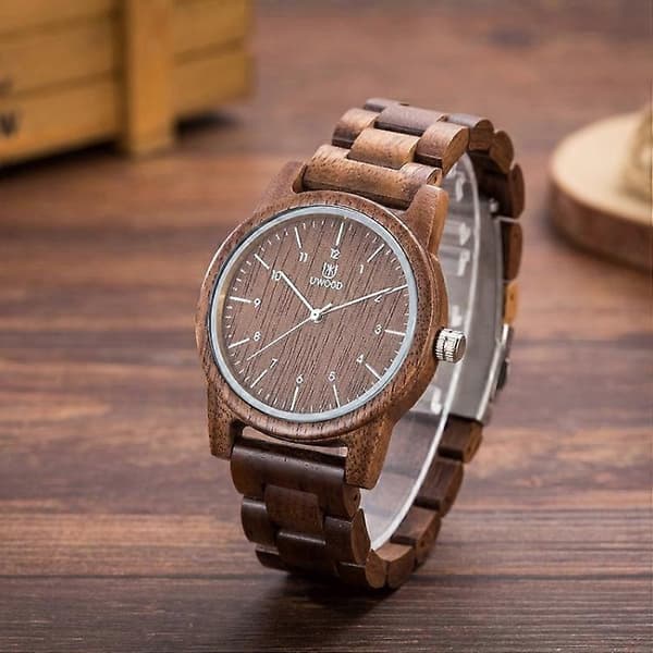 UWOOD UW1007 Träklocka Rund Digital Urtavla Quartzklocka Walnut