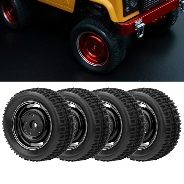 Metalliska 4-håls U-formade däck av gummi med aluminiumfälgar passar för MN D90 MN-91 FJ-45 (Svart MN-024BL)