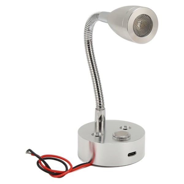 RV LED Senglampe USB Type C 3 Farvetemperatur Dæmpbar Touch Switch God Varmeafledning Rustfri RV Læselampe til Lastbiler DC12‑24V Sølv