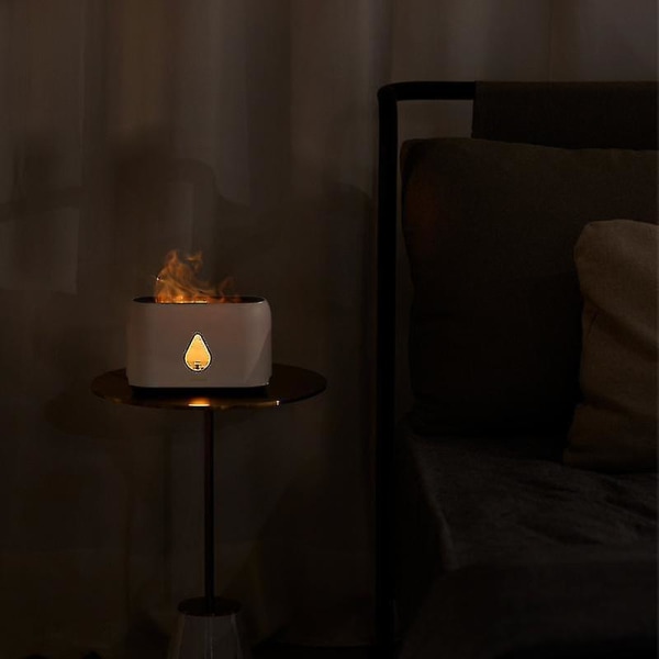 Flame-aromaterapiakone Liekki-ilmankostutin Aromaterapian ilmakehän lamppu pöytäkoneen mykistetty ilmankostutin lahja White
