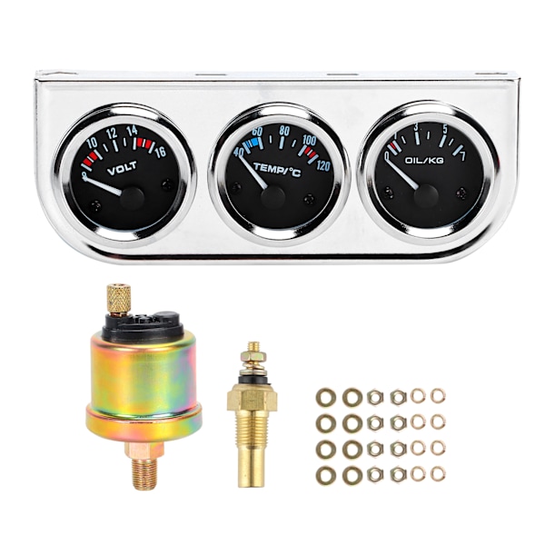 M10x1 52mm 3 i 1 bilmätare Vattentemperatur ＋ Oljetryck ＋ Spänningskombinationsinstrument för automatisk modifiering
