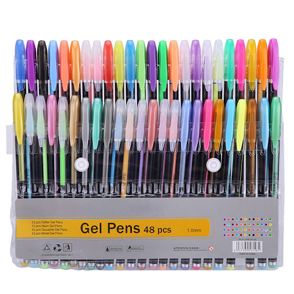 48 stk Gelpenne Farverige Glitter Neon Gouache Metallic Tegning Skitse Pen Skola Papirvarer
