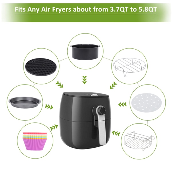 8" XL Air Fryer-tillbehör för Airfryer Gowise Cozyna och Phillips, set med 7 Passar alla 3.7QT - 5