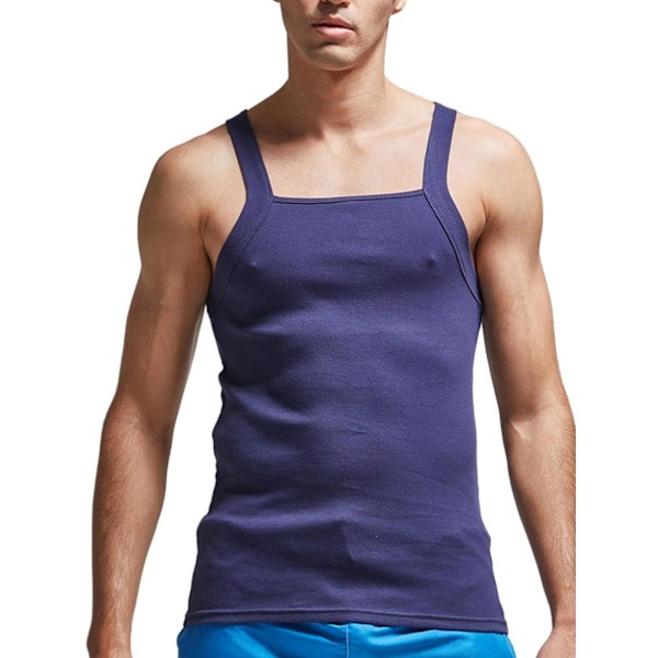Bomuld Ribbet Ærmeløs Tanktop til Mænd i Blå Marine XXL