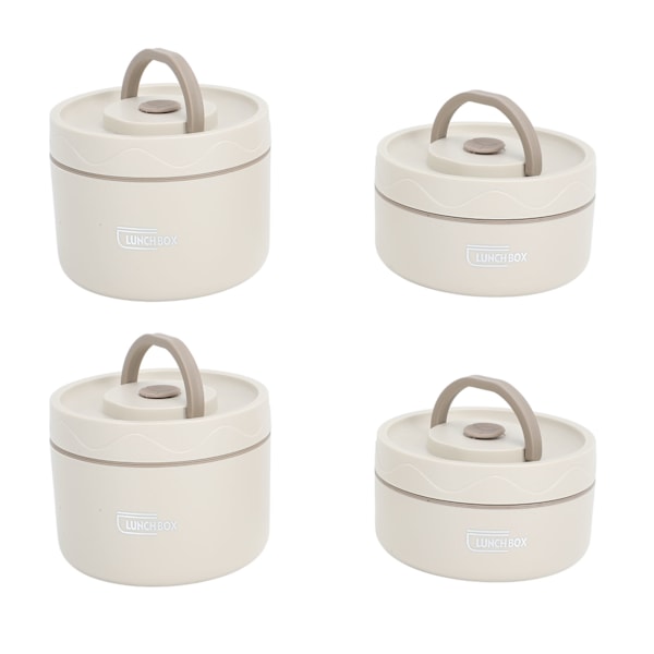 Isoleret madkasse 304 rustfrit stål forseglet multifunktionel bærbar rund termisk Bento-boks med varmepose Beige 4 stk