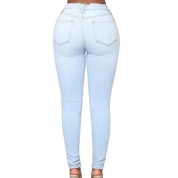 Hög midja Skinny Stretch Jeans för kvinnor i ljusblå