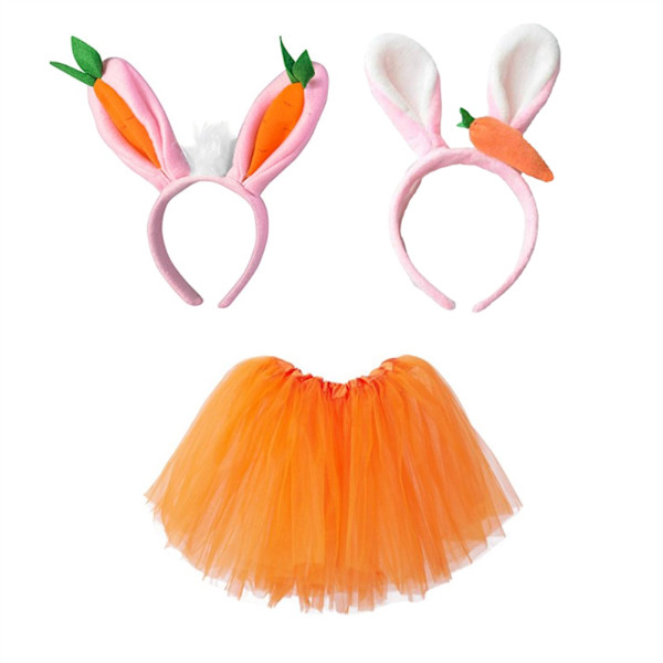 Flickor Påskharedräkt Påsk Söta kaninöron Morot Pannband Balettkjol Barn Cosplay Accessoarer Set