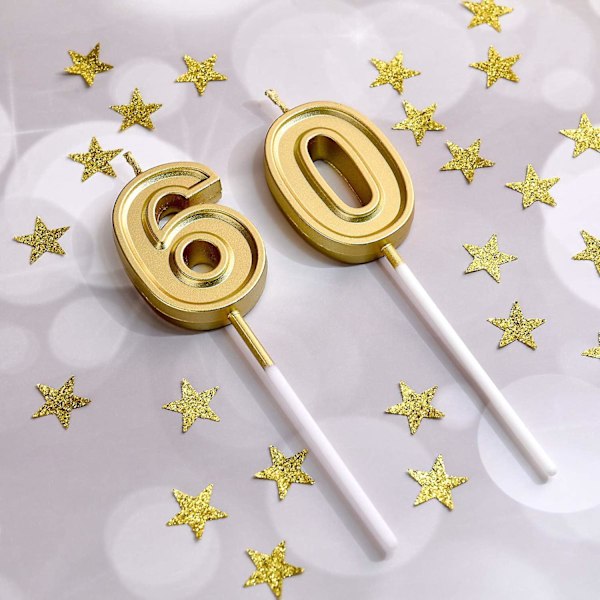 Kultaiset 60. Syntymäpäiväkakun Kynttilät - Onnellinen Kakun Kynttilät Syntymäpäiville ja Hääjuhliin