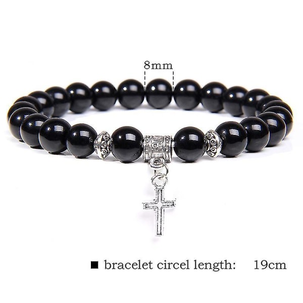 Naturlig svart onyx pärlor armband mode vulkanisk lava pärlor religion kors hänge charm armband för kvinnor män yoga smycken Type 12