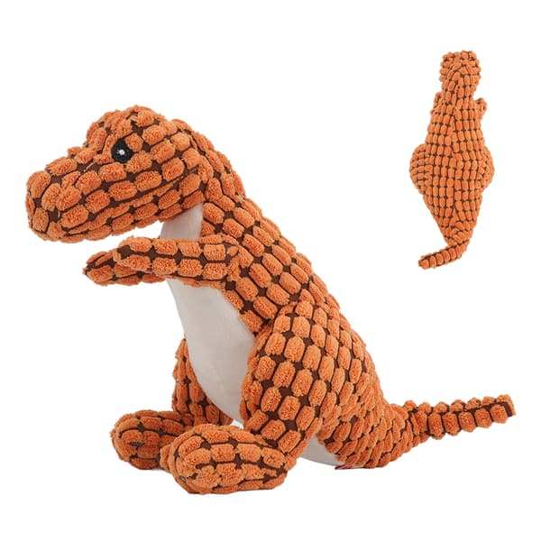 Squeaky Toy Teeth Cleaning Bite Resistant Interactive Dinosaur Shape Plush Puppy Chew Toy for Small Medium Pets Orange S