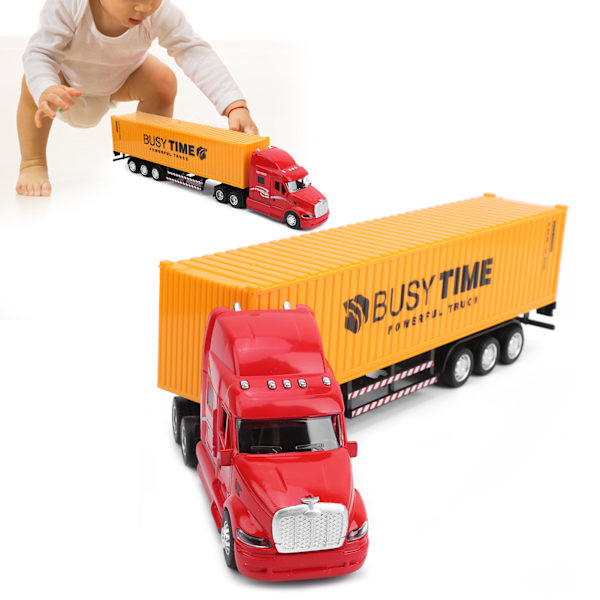 1:48 Containerbil Modellbil Lekebil PullBack Barnbil med Lys og Lyd (Rød Gul)