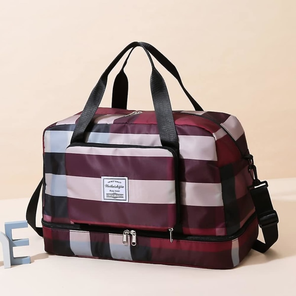 Taitettava matkalaukku, kokoontaittuva ruudullinen kuiva- ja märkäerotusolkalaukku Kevyt urheilulaukku olkahihnalla Red
