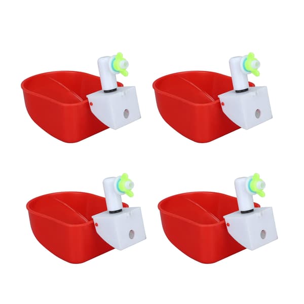 4 Set Automatic Poultry Fountain Plastic Water Bowl with Hose Fitting for Game Bird Universal Red