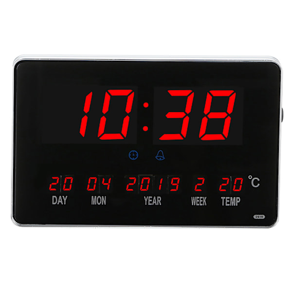 LED Perpetual Calendar Clock Hängbord Väckarklocka för hemmakontor EU-kontakt 110-220VRed