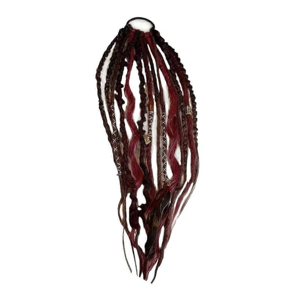 Boho Flettet Hestehale Forlengelse – Håndflettet & Dreadlock – For Kvinner & Menn Red Black