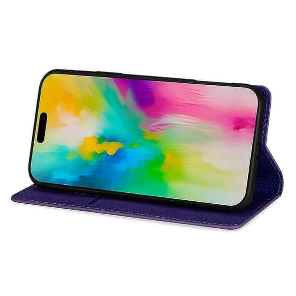 Cover til iPhone 16 Plus, glitrende PU-læder + TPU med kortholder - Rosa Purple