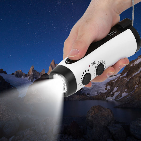 Plast Utomhus Handvev Multifunktions ficklampa Radio Emergency LED Torch Mobiltelefon ChargingWhite
