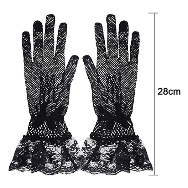 1 par spetshandskar för damer Eleganta korta handskar med tillstånd sommarhandskar Black