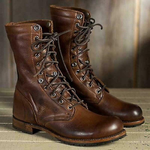 Punk Style Retro Herr Läder Stövlar Motorcykel Kängor Combat Skor