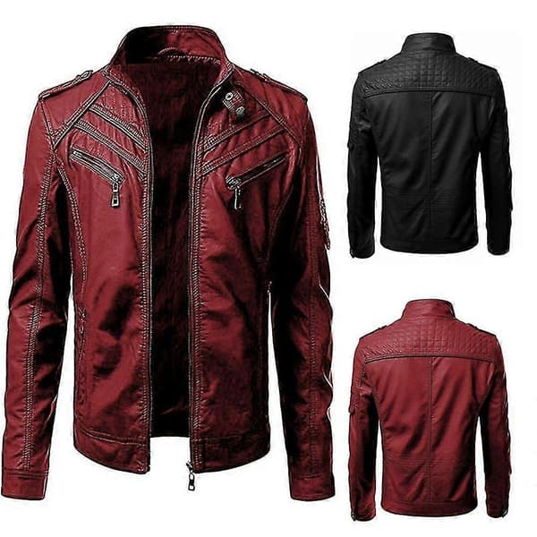 Herr Cool Zipper Pu Leather Jacket Motorcycle Lapel Jacket Stor Storlek Black XS
