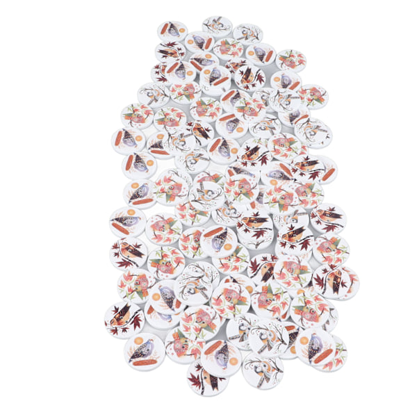 100 stk Blandet Trykk Treknapper 2 Hull Runde Dekorative Treknapper for Søm DIY Håndverk Tegneserie Trykk Fugl