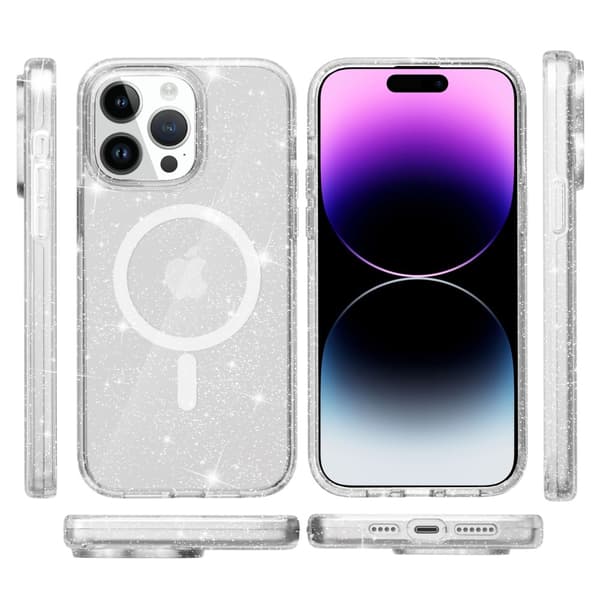 Glitter MagSafe-deksel til iPhone 15 Pro – Transparent