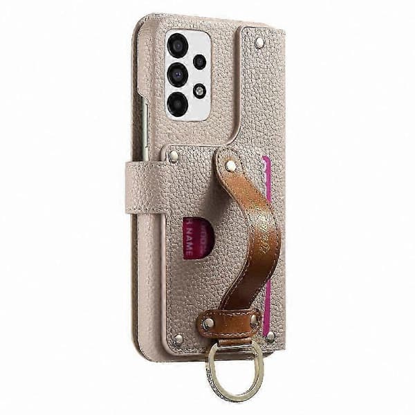 Galaxy A33 5G Läderfodral med Handledsrem, Kortfack och RFID-blockering White