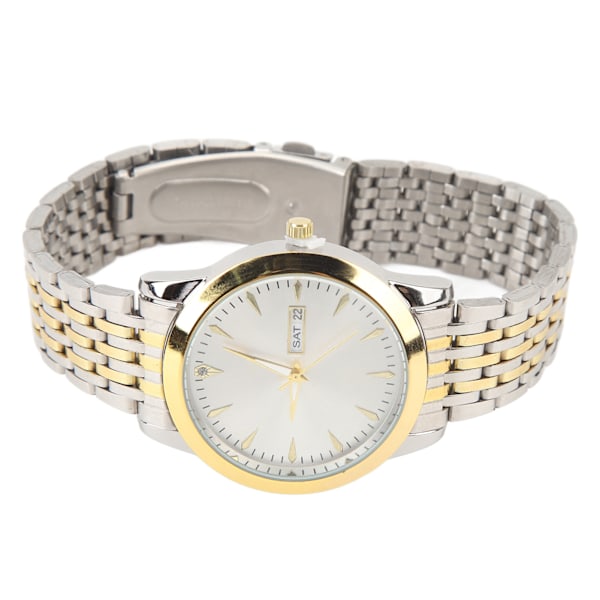 Quartz Herre-ur Kommerciel Dual Date Stilfuld Klassisk Quartz Rustfrit Stål Dress Ur Guld og Sølv Armbånd Hvid Urtavle