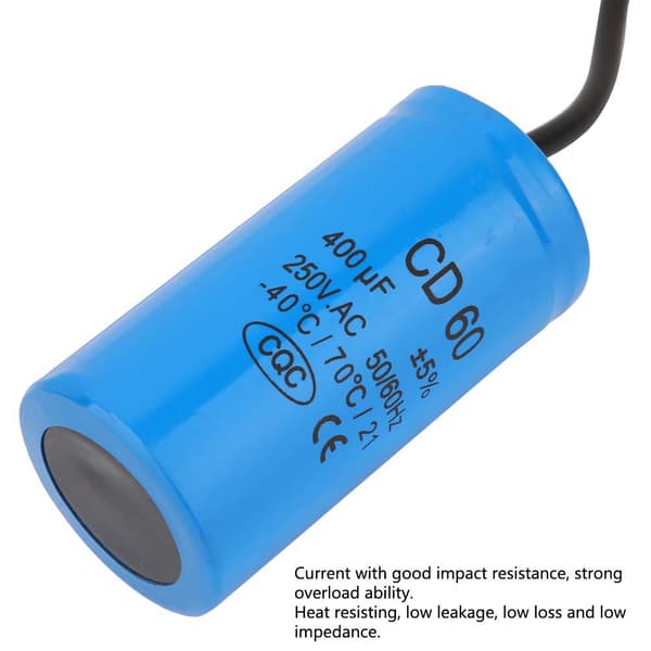 CD60 Startkondensator med tråd 250V AC 400uF 50/60Hz för motorluftkompressor