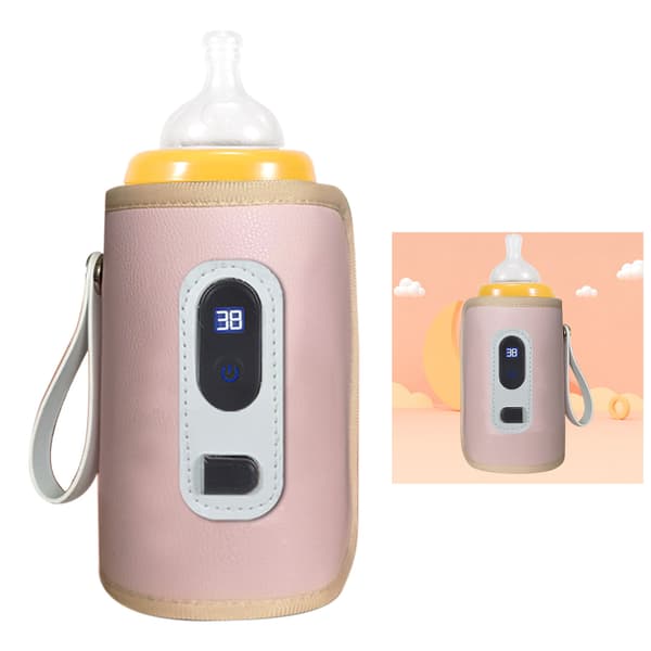 USB Baby Bottle Warmer LCD Screen Temperature Adjustable Precise Heating Waterproof Portable Milk Bottle Warmer Pink