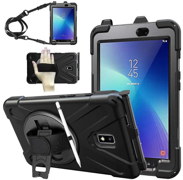 Deksler til Samsung Galaxy Tab Active 2 8,0 tommer 2017 Kompatibel med barn, robust deksel med stativ, svart