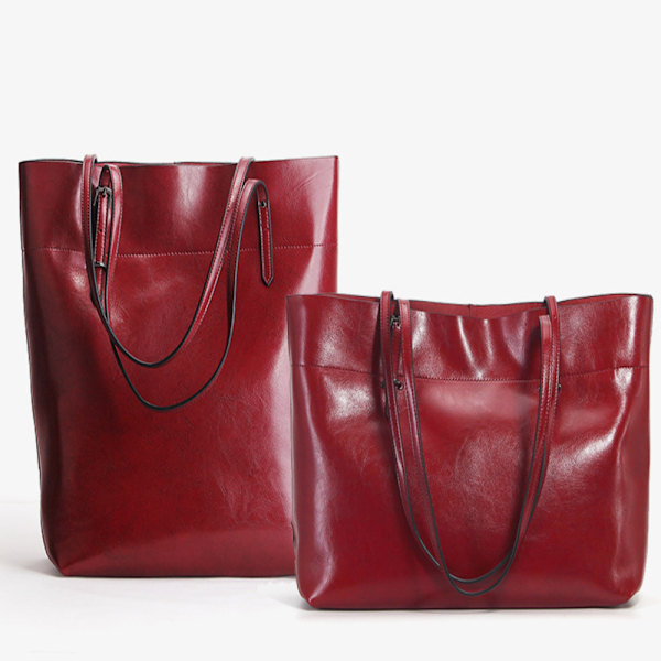 Vinfärgad Vaxad Läder Tote Bag Snygg Mångsidig Design 30x15x36cm Vertical wine red About 30*15*36cm