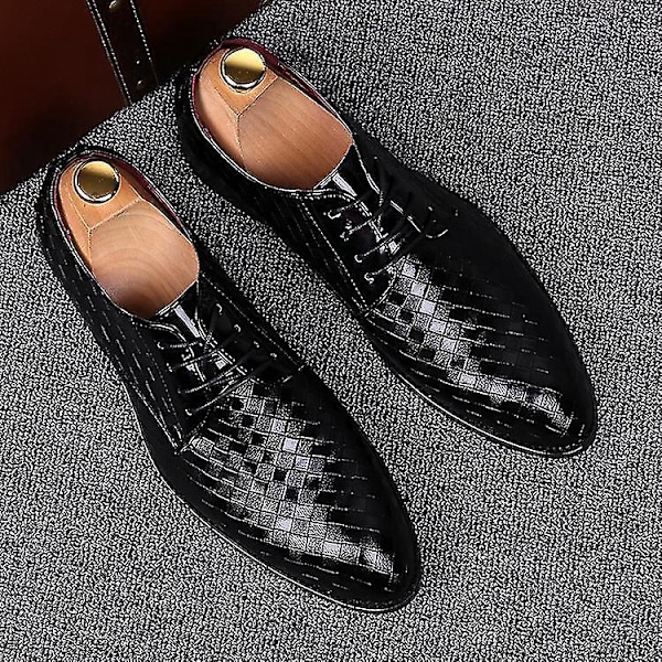Herrskor Formella Geometriska Svarta Läder Oxfords - Business, Bröllop, Fest Casual Klänningskor