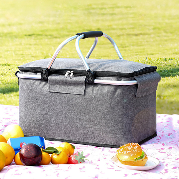 Isolerad kylkorg Vikbar Stor kapacitet Bärbar utomhus picknick Isolerad korg för resor Camping Grå