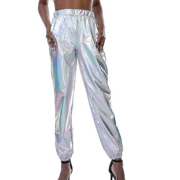 Højt taljede Metallic Pirate Sølv Kvinders Casual Sommerbukser