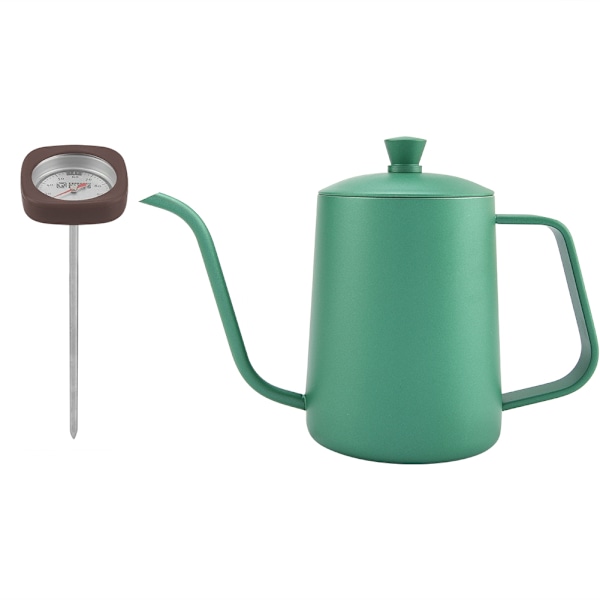 600 ml kaffekokare i rostfritt stål med svanhalspip Tekanna med termometer (grön)