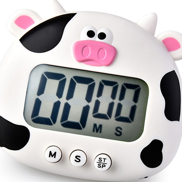 Animal Timer Student Magnetisk Digital 100 Minuter Timing Nedräkningstimer med batteri för kök Vit kalv