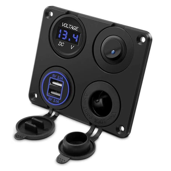 12-24v På/Av-bryter LED-voltmeter med USB-porter Billader for bil og båt LED-bryterpaneluttak