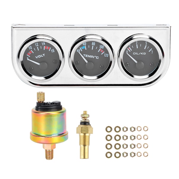 M10x1 52mm 3 i 1 bilmätare Vattentemperatur ＋ Oljetryck ＋ Spänningskombinationsinstrument för automatisk modifiering