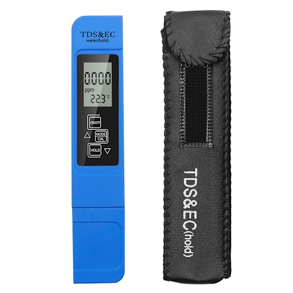 TDS EC Meter Bärbar Kompakt LCD-skärm 3 i 1 TDS EC Temperatur Vattenkvalitet Test Penna för Aquarium Swimming Pool Blå