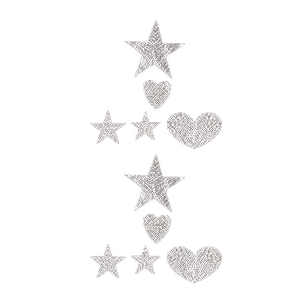 10 stk. Stjerneformede Rhinestone Applikationer Selvklæbende DIY Hjerte Stryge-på-mærker Sy-på-mærker til Hatte Tasker Jakker