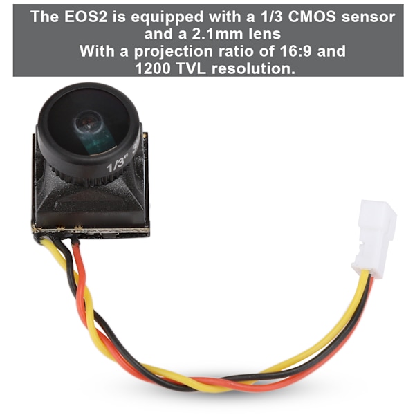Mini FPV-kamera för Turbo Eos2 2,1 mm-lins 1200TVL CMOS NTSC Automatisk förstärkningskontroll Svart